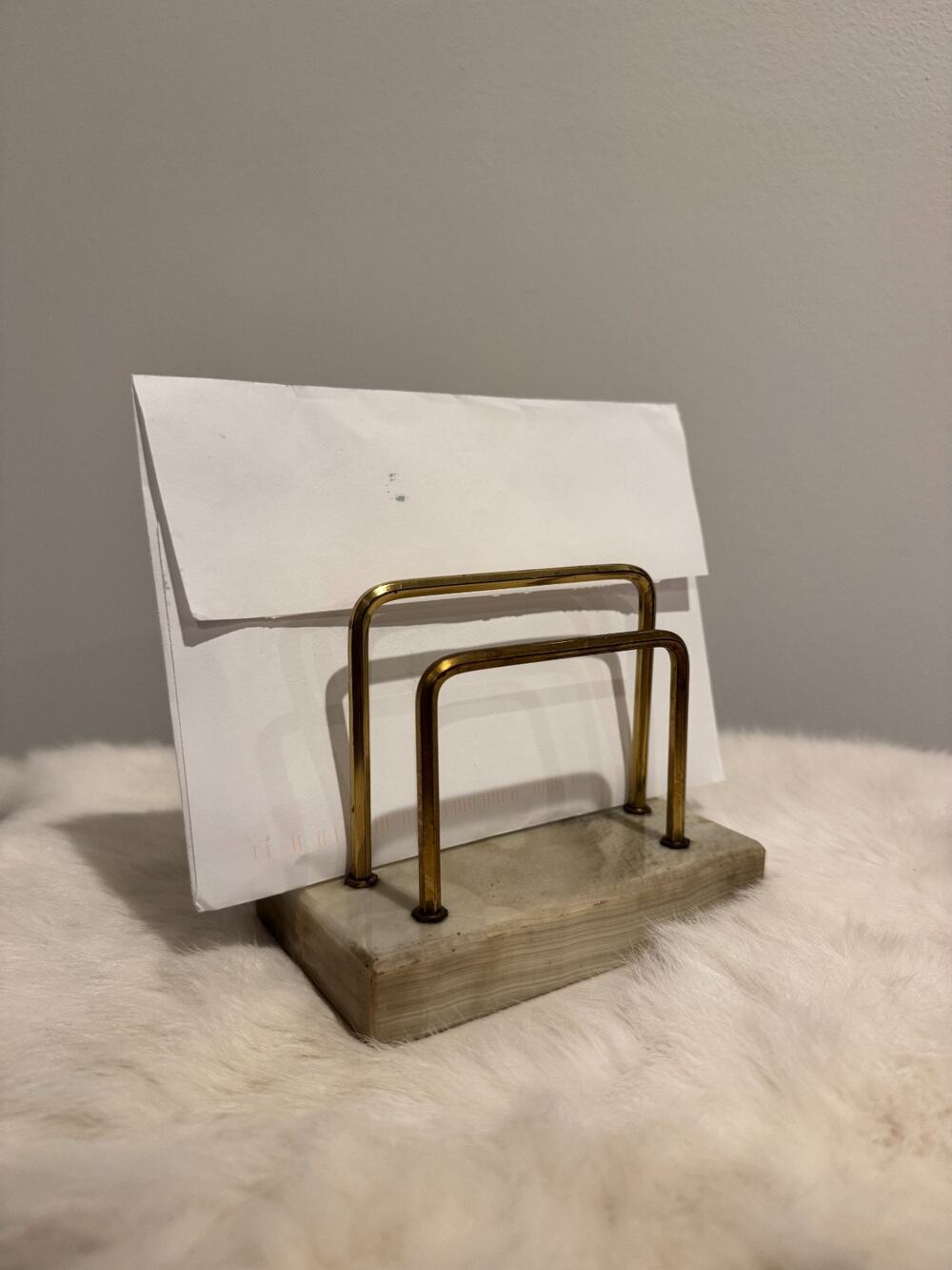 Vintage Mid Century Modern MCM Brass Onyx Mail Sorter Letter Holder Desk Office